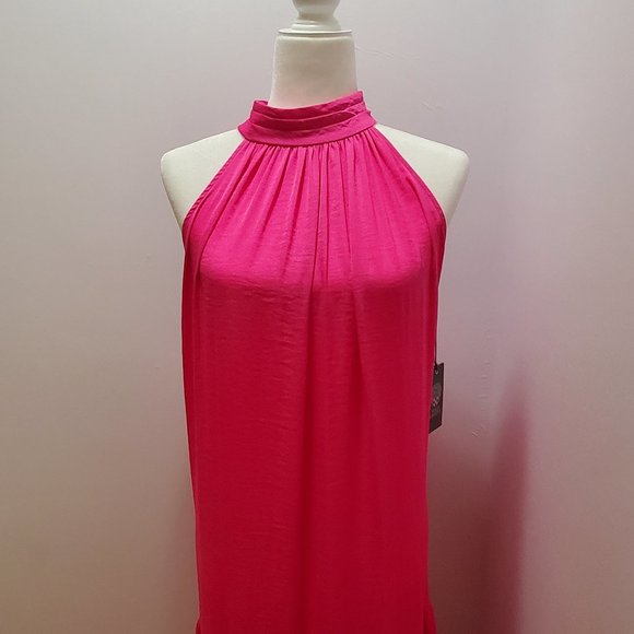 Vince Camuto Tiered Rumple Satin Maxi Dress Plus Size(1X) Halter Neck Sleeveless - Picture 2 of 11